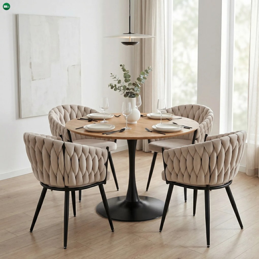 Étkezőasztal, tölgy/fekete, átmérő 110 cm, REVENTON NEW