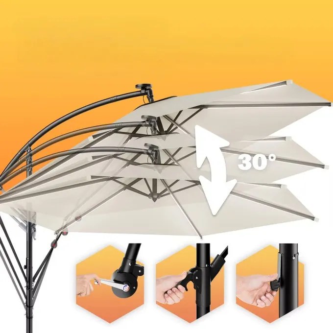 Deuba LED napernyő Mali Ø330 cm - krémszínű