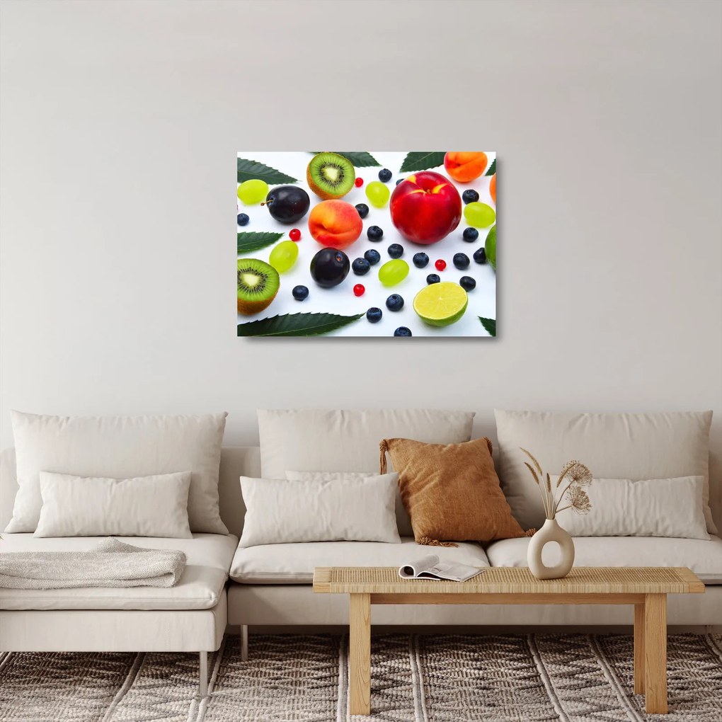 Vízcseppekkel ellátott gyümölcs képe (üvegen) (70x50 cm)