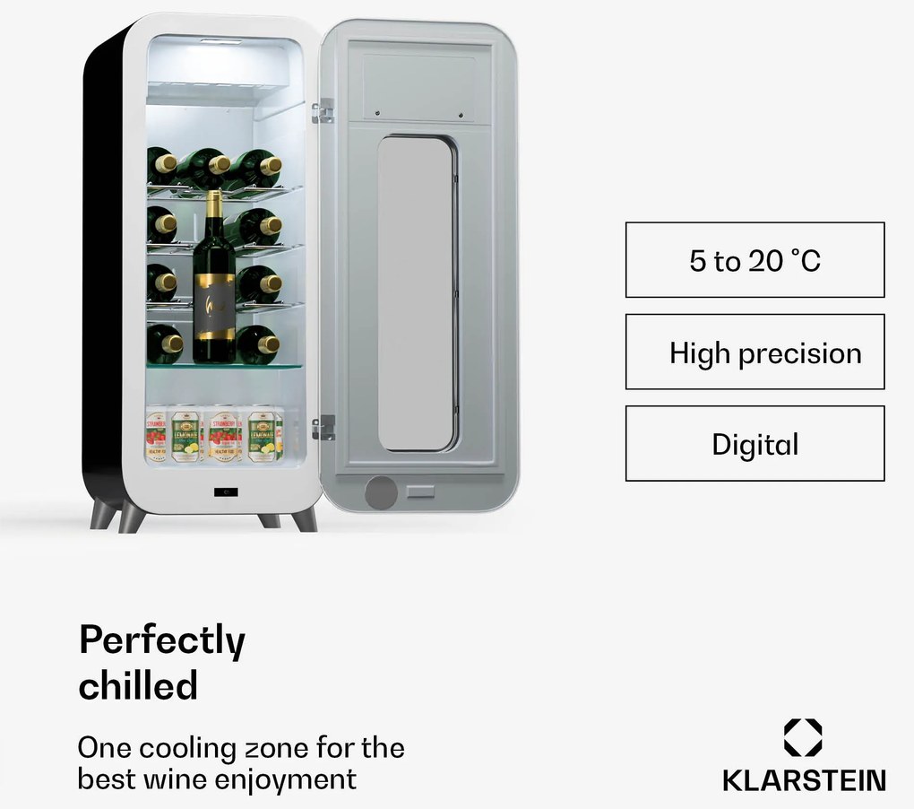 Klarstein Shirley 15 Uno. borhűtő, 15 palack, 5 - 20 °C, érintésvezérlés, retró