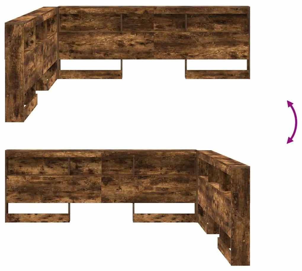 Tároló fejtámla polcokkal Füstölt tölgy 200 cm Faanyag