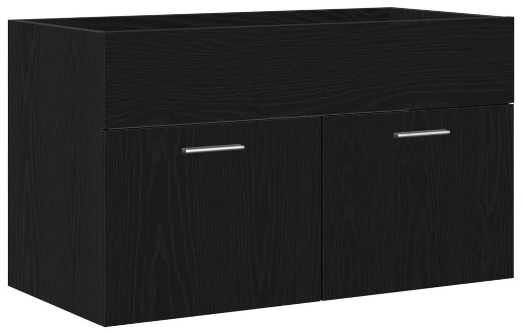 vidaXL Fürdőszobai Mosdókagyló Szekrény Fekete Tölgy 90x38,5x46 cm Műanyag