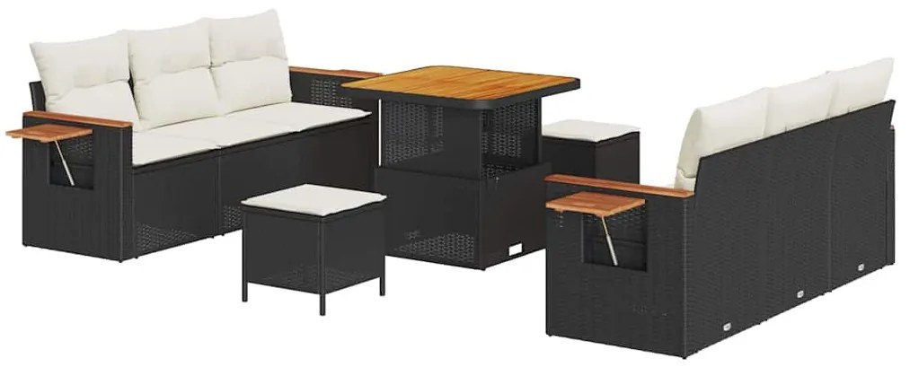 Kerti Kanapé Szett 9 pcs Fekete és krémszínű 80 x 80 x 71 cm