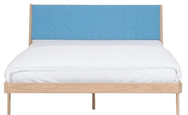 Fawn tömör tölgyfa ágy kék fejtámlával, 160 x 200 cm - Gazzda