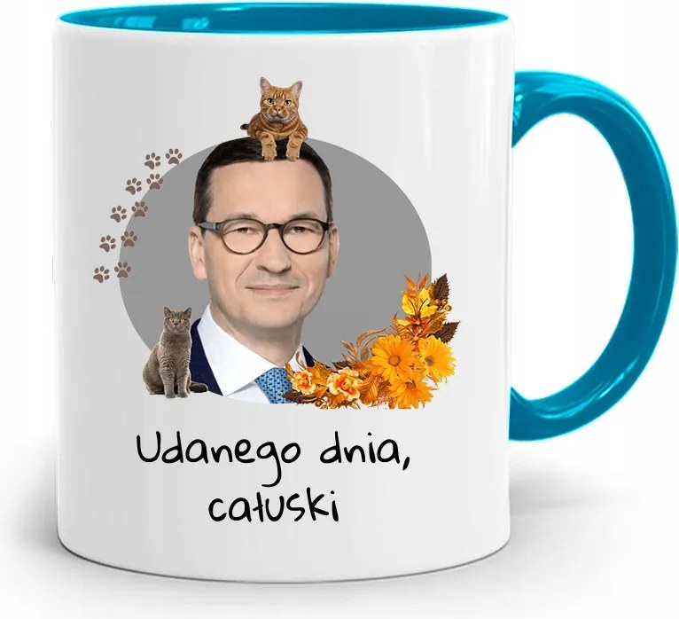 Kék Politikus Bögre Mateusz Morawiecki Miniszterelnök fényképes nyomtatással