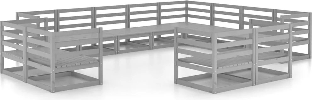 vidaXL 12 részes szürke tömör fenyőfa kerti ülőgarnitúra