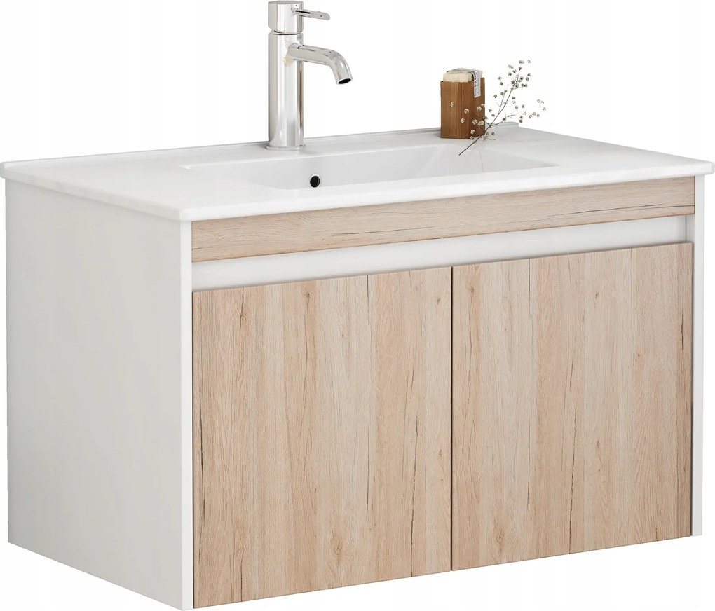 Houseland Morvia mosdószekrény 80 cm tölgy/fehér