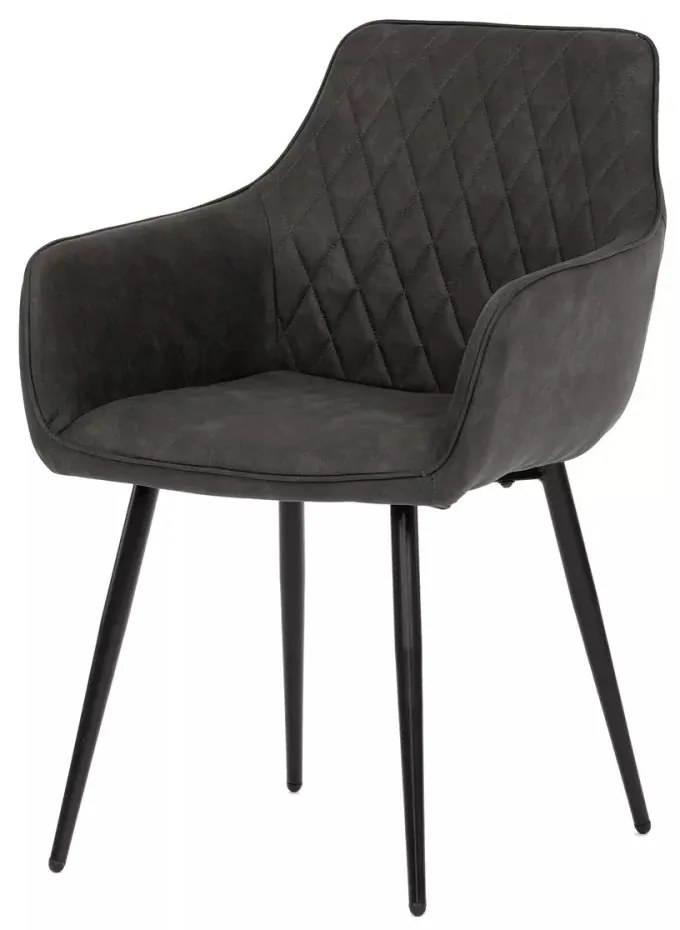 Scaun de dining modern cu brațe, cu cusături decorative elegante. Tapițerie din material textil negru. DCH-225. Livrare din stoc.