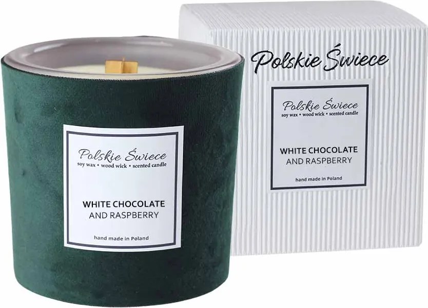 Erős bőrű zöld-fehér csokoládés málnafehér gyertya