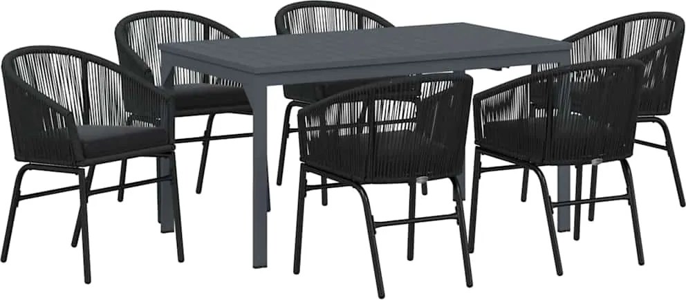vidaXL Kert étkező szett 7 pcs Fekete polirattan