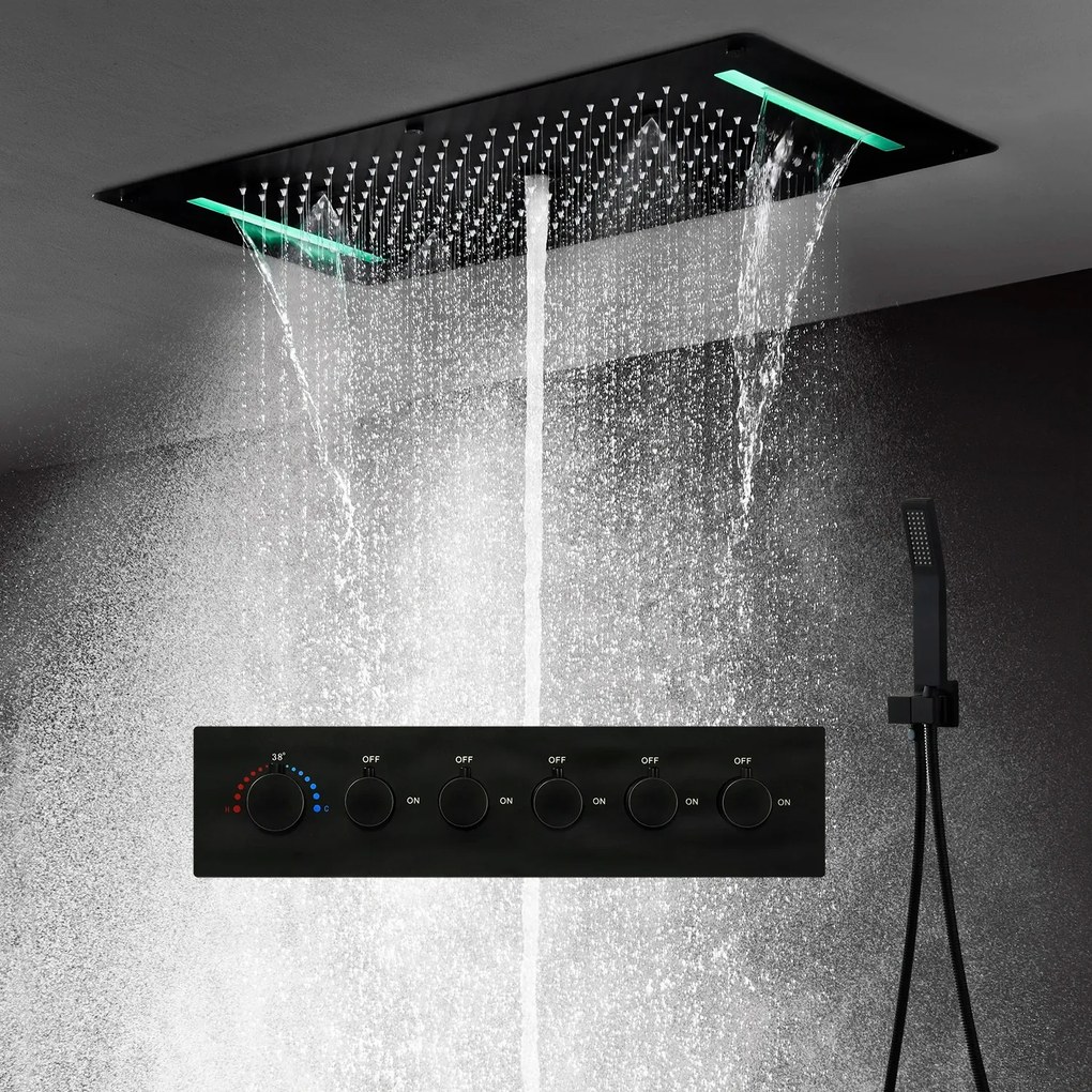 Falba süllyesztett zuhanyrendszer ELITE EDITION BCS1557 LED-világítással, fekete és matt fekete felülettel — Fekete