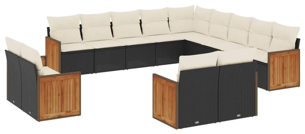 13 részes fekete polyrattan kerti ülőgarnitúra párnákkal