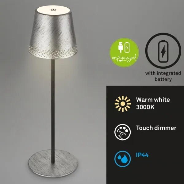 Brilo - LED újratölthető érintésvezérlésű asztali lámpa KIKI LED/2,6W/5V IP44 2600 mAh ezüst