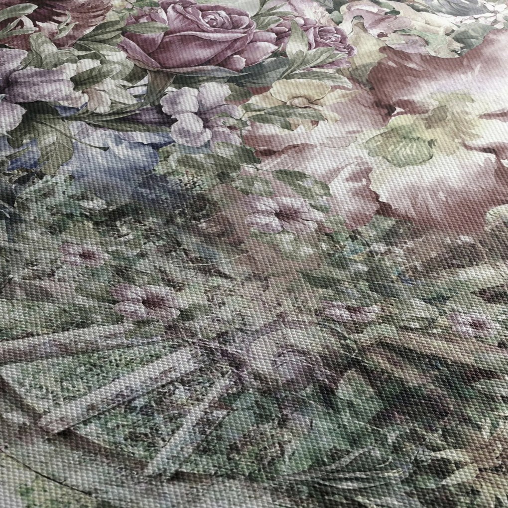 Virágok képe egy fából készült kerékpáron (órával) (90x30 cm)