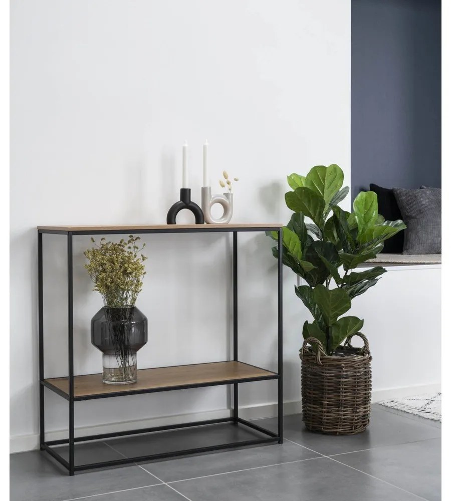 Natúr színű konzolasztal tölgyfa dekoros asztallappal 80x36 cm Vita – House Nordic