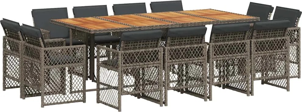 vidaXL 13 részes szürke polyrattan kerti ülőgarnitúra párnákkal