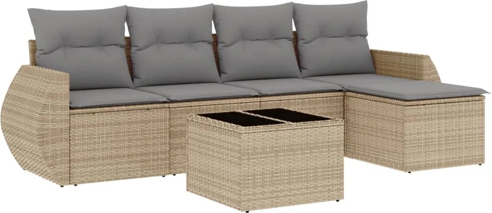 vidaXL 6 részes bézs polyrattan kerti ülőgarnitúra párnával