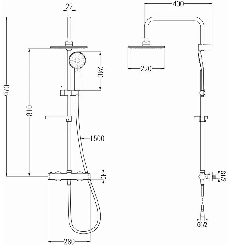 Mexen KX33 zuhanygarnitúra termosztatikus csapteleppel Kai, Grafit, 771504091-66