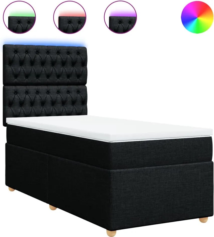 vidaXL fekete szövet rugós ágy matraccal 90x200 cm