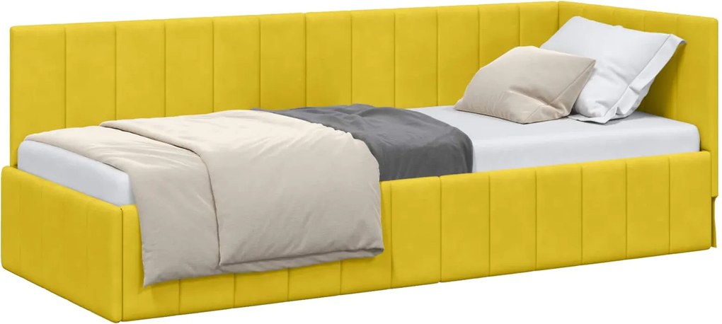 vidaXL Sarokágy keret fejtámlával Sárga 80 cm x 200 cm Bársony