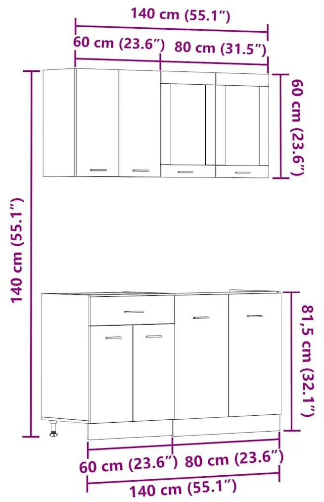 Lyon 4 darabos konyhaszekrény készlet Kézműves tölgy műszaki fa