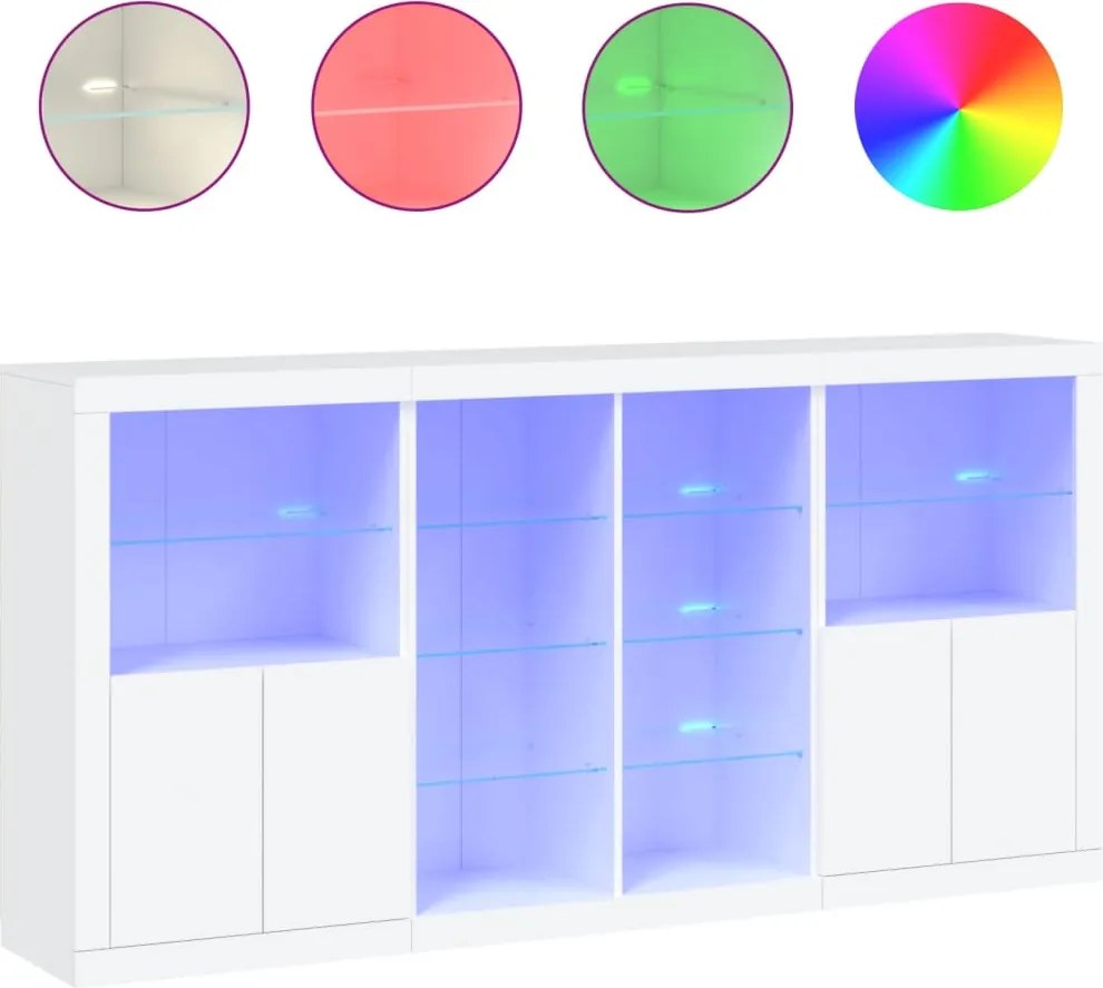 vidaXL fehér tálalószekrény LED-világítással 202 x 37 x 100 cm
