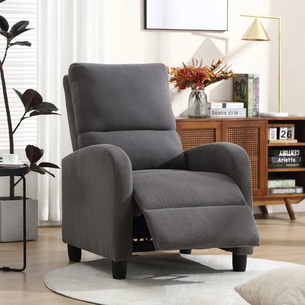 Fotoliu De Relaxare Și TV Culoare Gri,Material Catifea Matlasată, Reglabil Manual, Rabatalil, TV-4011