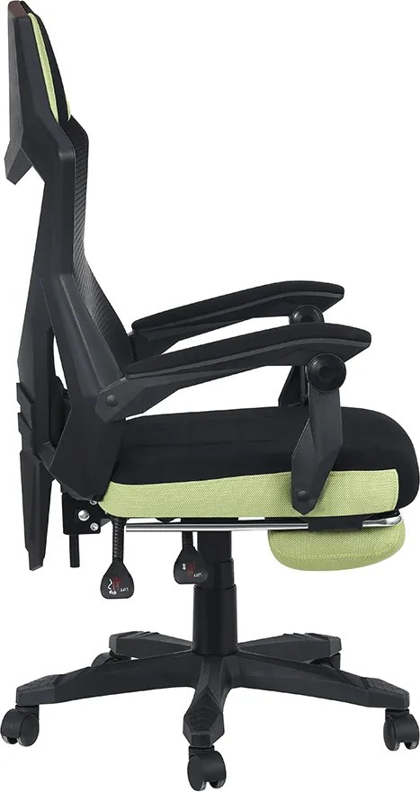 Irodai/gamer szék, fekete/zöld, teherbírás 150 kg, JORIK