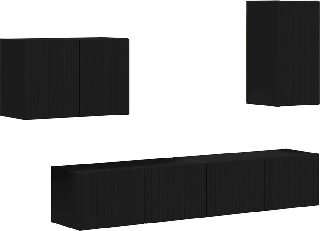 vidaXL TV falit kabinet szett Falra szerelhető 4 pcs Fekete Faanyag