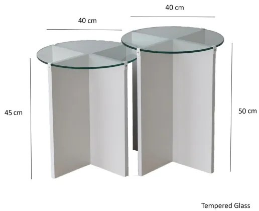 KÉSZLET 2x Kisasztal LILY átm. 40 cm fehér/átlátszó