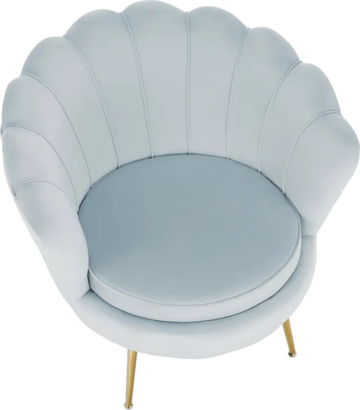 Fotel Art-deco stílusban, szürke-kék Velvet anyag/gold chróm-arany, NOBLIN