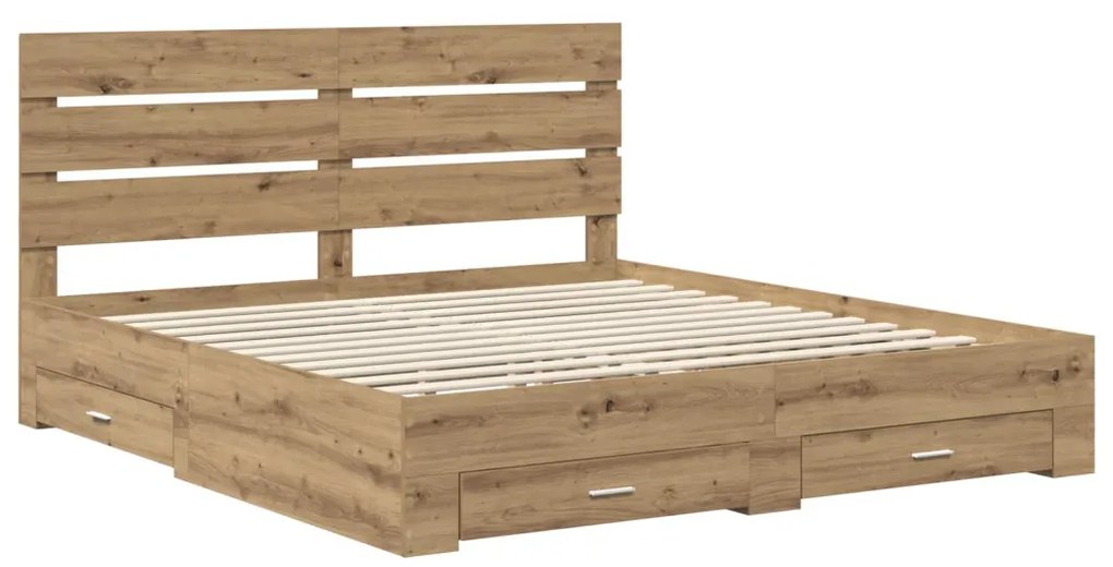 vidaXL Ágykeret fiókkal fejtámlával Artisan tölgy 180 x 200 cm Faanyag