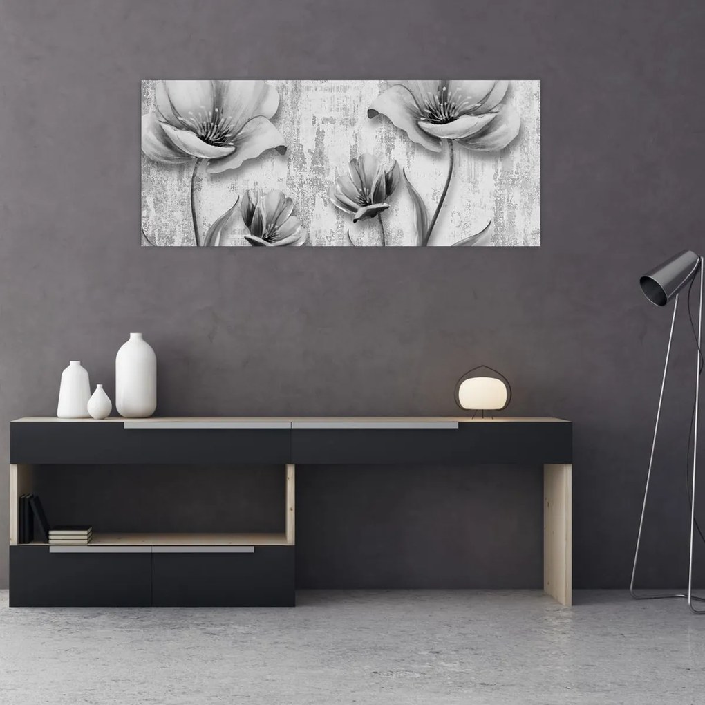 Kép - Fekete-fehér virágok a háttérben (120x50 cm)