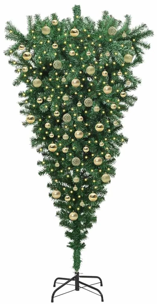 Felfelé álló műfenyő, világítással, gömbökkel Zöld 210 cm PVC