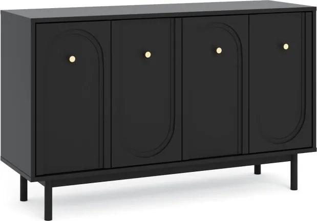 Komód 4 ajtós fekete színben arany fogantyúkkal – MAZOMA