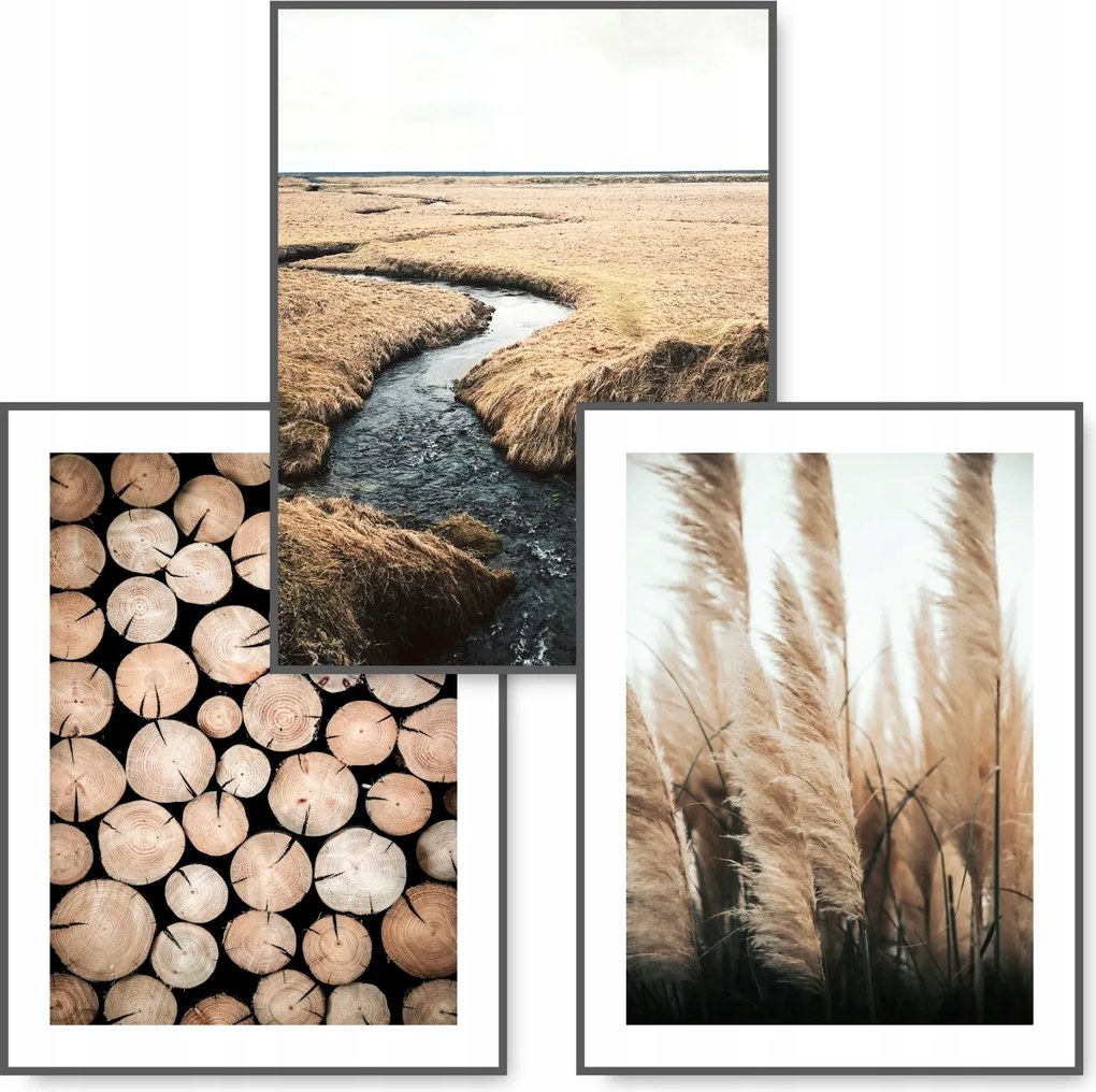 Boho 3 db-os poszter szett 100x70 Természet Barna kép #17
