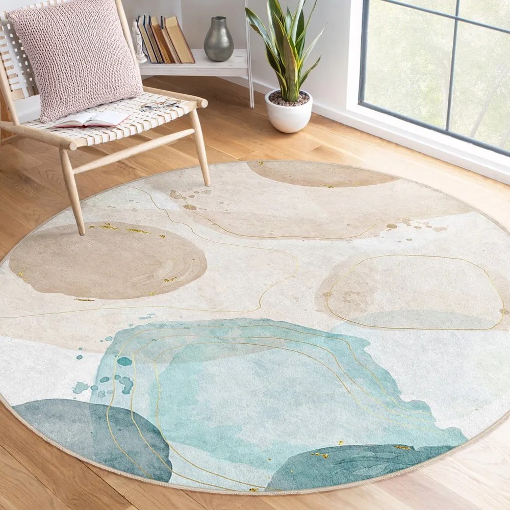 Kék-bézs mosható kerek szőnyeg ø 100 cm Puddle – Mila Home