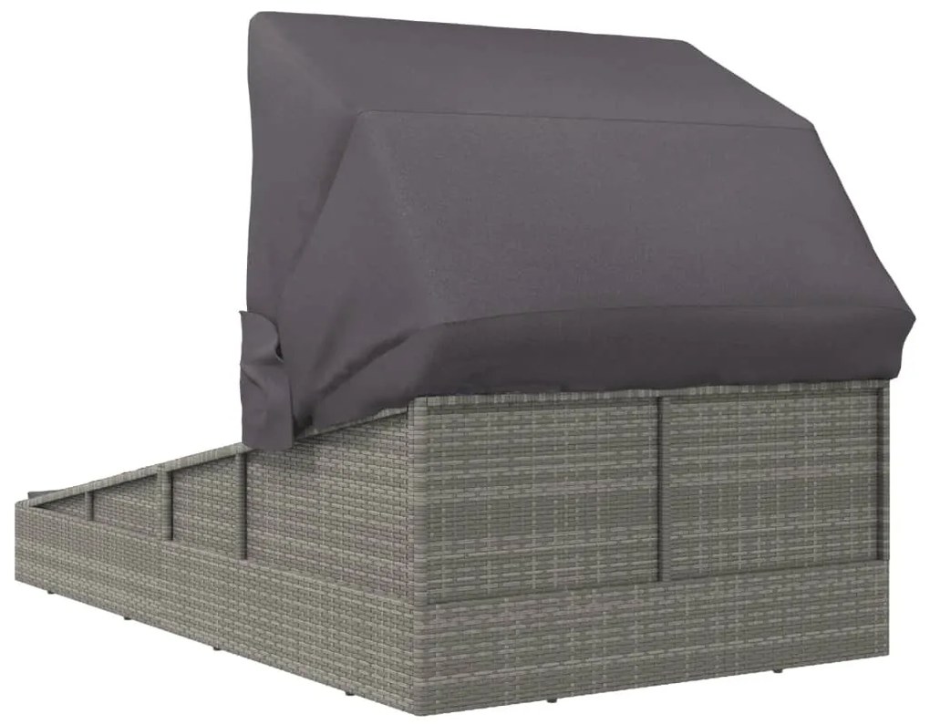 Szürke polyrattan napágy összecsukható tetővel 200x114x128 cm