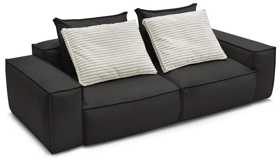 Fekete bőrutánzat kanapé 260 cm Boheme – Bobochic Paris