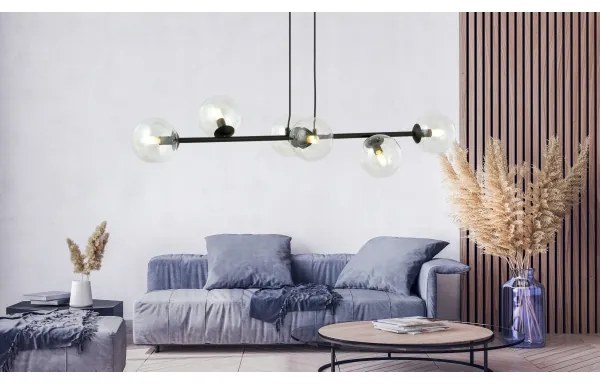 Csillár zsinóron ROSSI 6xE14/10W/230V fekete/átlátszó