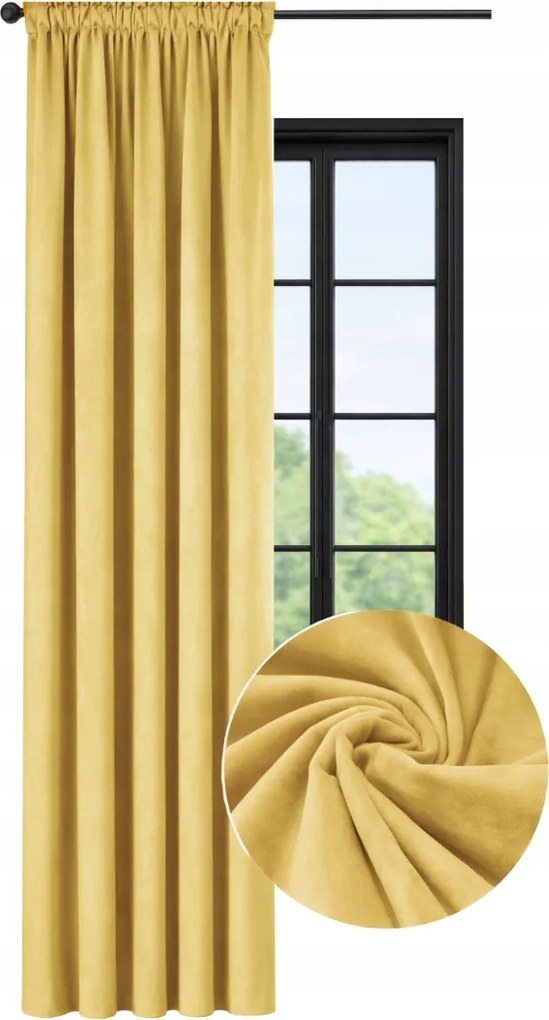Kész függöny Velúr 140x180 sima bársony függöny Mustár szalaggal