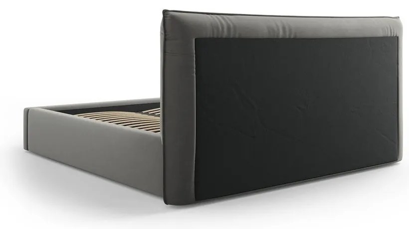 Szürke kárpitozott ágyneműtartós franciaágy ágyráccsal 160x200 cm Elio – Milo Casa