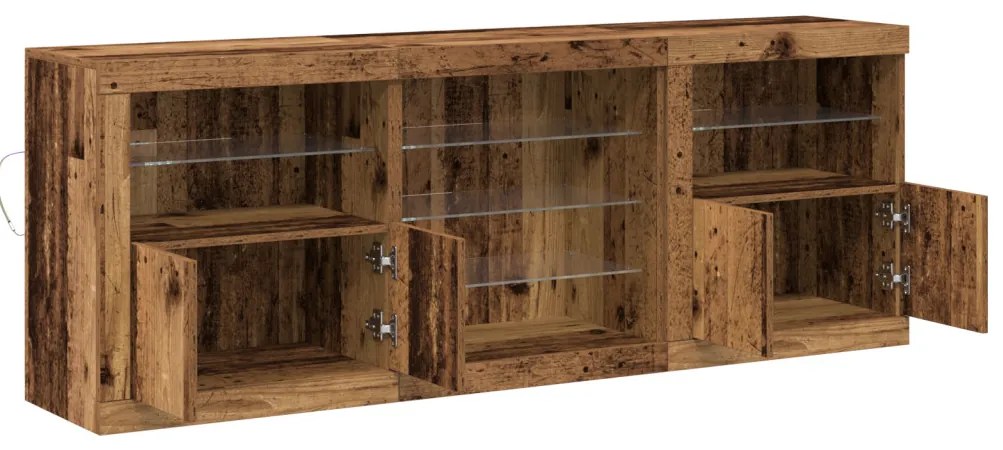 LED világítással ellátott büfé régi fa 181,5x37x67 cm újrahasznosított fa