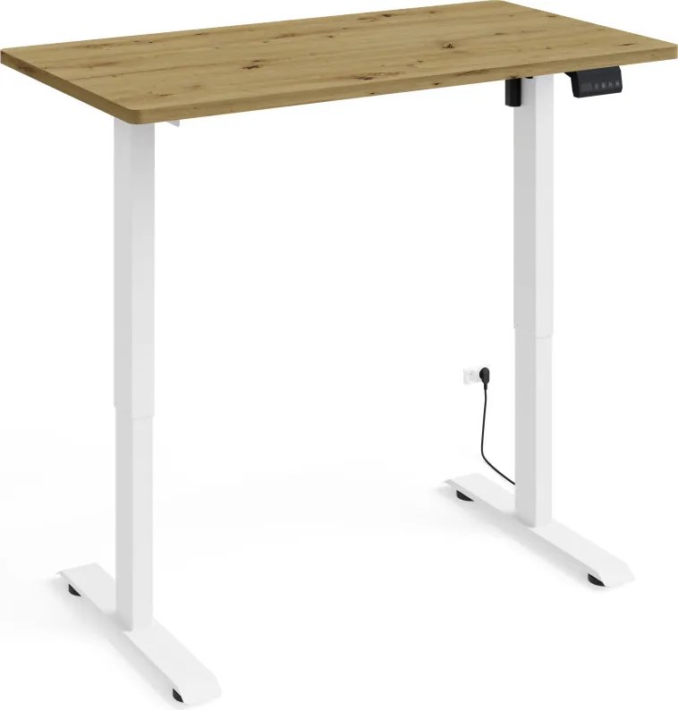 BIMotion iroda-/gamerasztal, elektromosan állítható magassággal, intelligens vezérlővel, artisan tölgy színben, fehér lábakkal 120x65