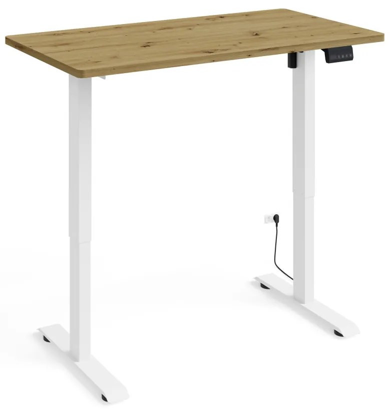 Masă de birou/gamer BIMotion, inalțime reglabilă electric, controler inteligent, culoare stejar artizanal, cu picioare albe 120x65