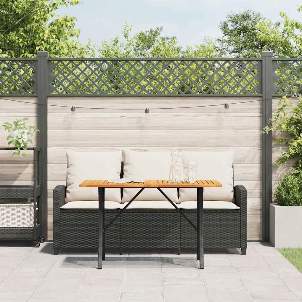 3 személyes fekete polyrattan kerti kanapé asztallal&amp;párnával