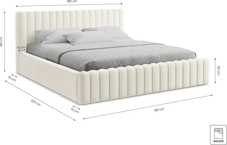 Zöld kárpitozott ágyneműtartós franciaágy ágyráccsal 160x200 cm Lemi – Makamii