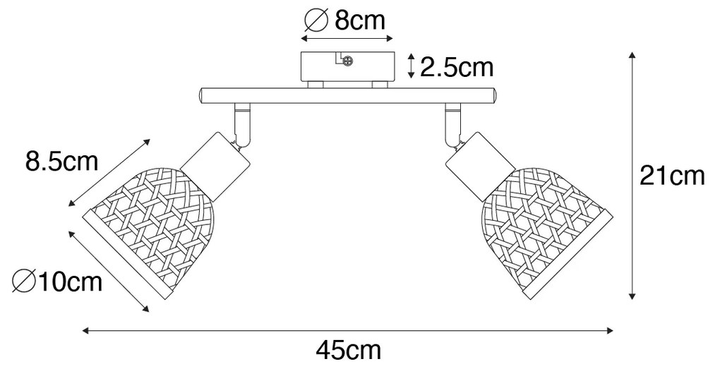 Keleti spotlámpa fekete bambusszal 2-lámpás - Rayan
