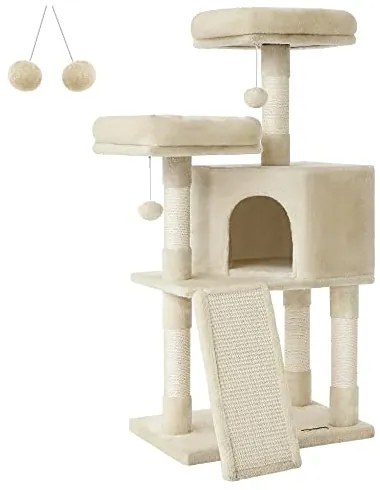 Macska kaparófa, 115 cm macskalakás kaparó rámpával, bézs