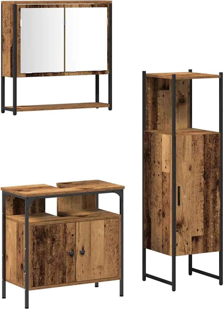 vidaXL Fürdőszoba bútor szett polcokkal tárolóval 3 pcs Barna Faanyag